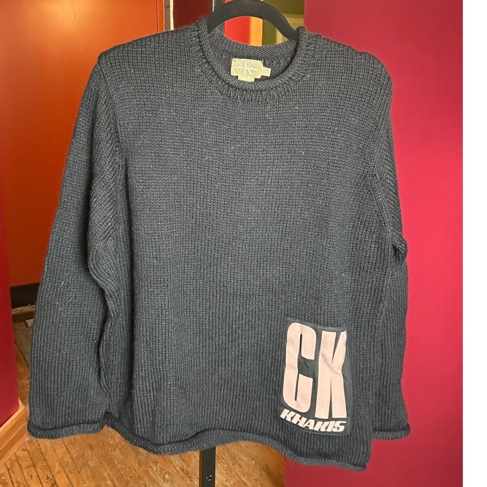 Calvin Klein Khakis Mens Wool Sweater Crew Long Sleeve Chunky Oversized Size M